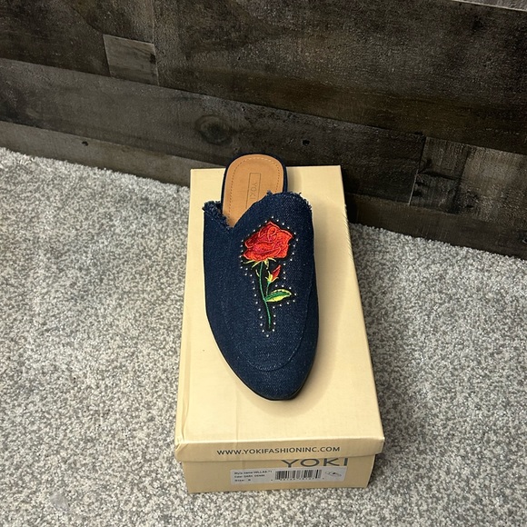 YOKI WILLAS 71 DARK DENIM EMBROIDERY ROSE SHOES - Picture 4 of 6